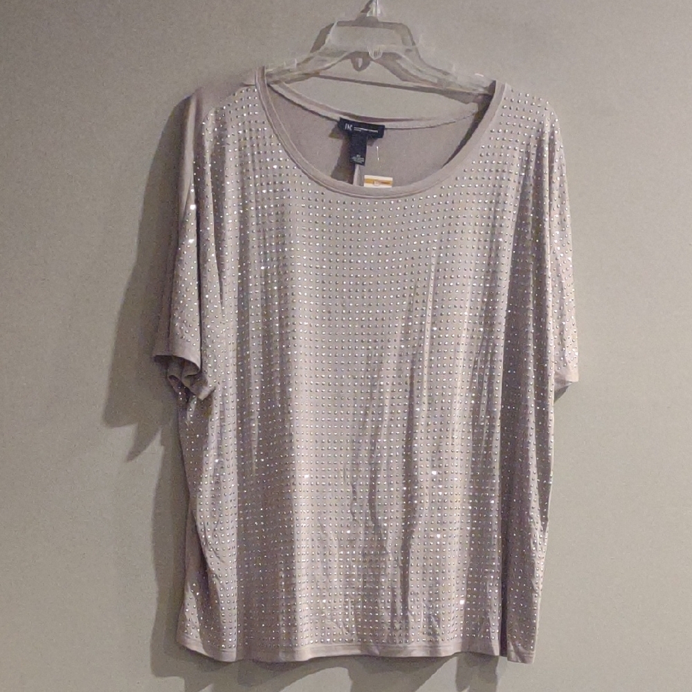 NWT INC International Concepts Women's 3X Gray Studded Short Sleeve Top